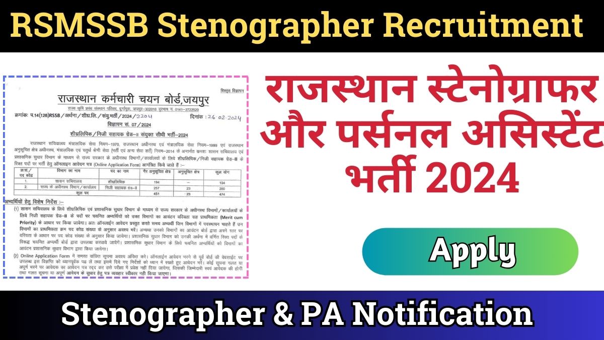 Rajasthan Stenographer PA Recruitment 2024