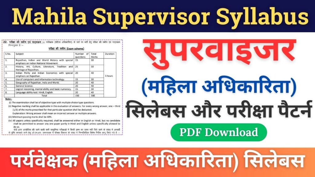 Rajasthan Mahila Supervisor Syllabus 2024 PDF Download
