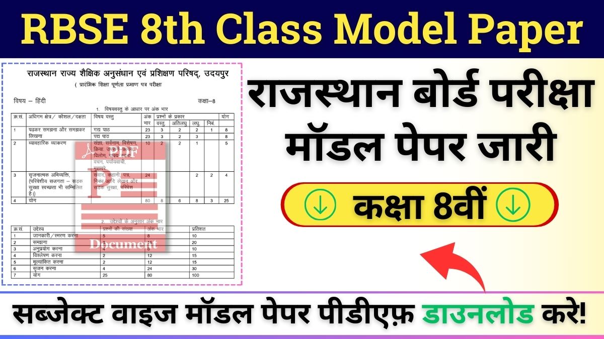 RBSE Class 8th Model Paper 2024 PDF Download