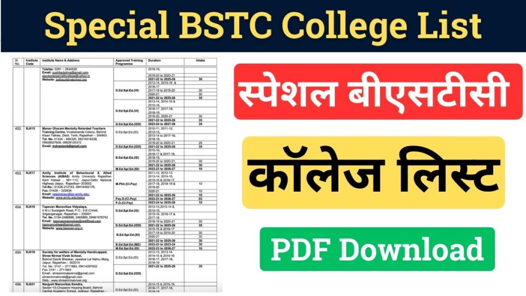 Special BSTC College List 2024